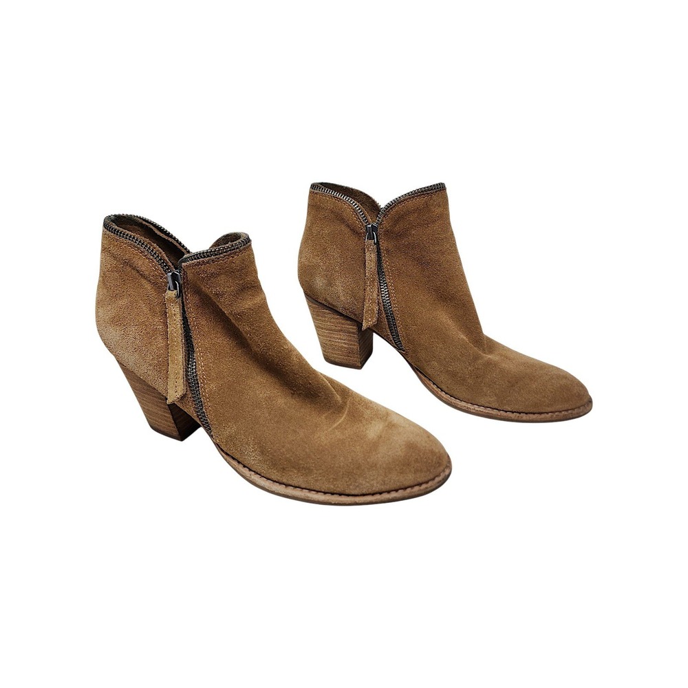 Dolce Vita Ankle Boot 7.5 Women Brown Suede Stacked Heel Zip Bootie Boho Western